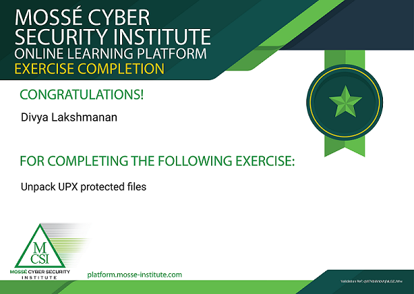 Divya Certificate of Exercise Completion